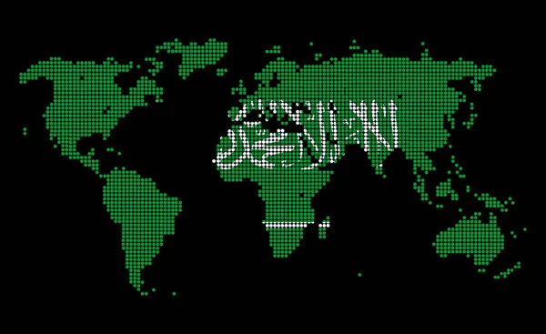 Mappa Del Mondo Punteggiata Arabia Saudita Colori Della Bandiera Isolati — Foto Stock