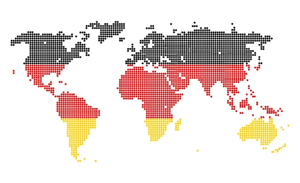 点缀世界地图在德国旗子颜色被隔绝在白色背景上 — 图库照片