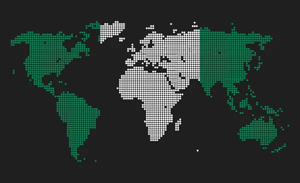 Carte Monde Pointillée Nigeria Couleurs Drapeau Isolé Sur Fond Gris — Photo