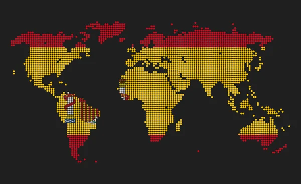 Mapa Del Mundo Punteado España Bandera Colores Aislados Sobre Fondo — Foto de Stock
