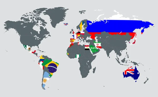 Världen Karta Med Alla Länder Flaggor Att Delta För Den — Stockfoto