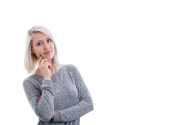 Portrait Une Jeune Femme Coûteuse Aux Cheveux Blonds Isolés Sur — Photo