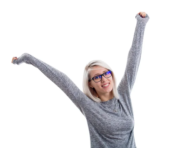 Concepto Estilo Vida Como Mujer Joven Beutiful Usan Gafas Levantando — Foto de Stock