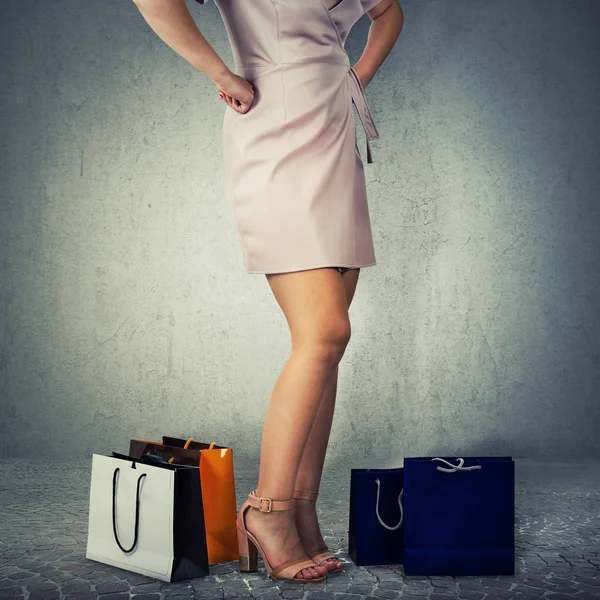 Close Female Legs Wearing High Heel Shoes Pink Dress Standing — Stock Photo, Image