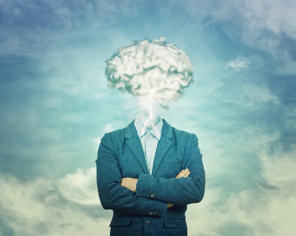 Концепція Мозкового Штурму Людини Має Невидиме Обличчя Хмарний Мозок Замість — стокове фото