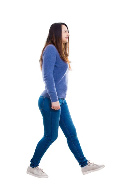 Seitenansicht Von Lässig Junge Studentin Volle Länge Porträt Fuß Zuversichtlich — Stockfoto