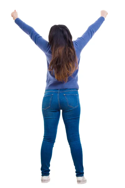 Freedom Concept Rear View Casual Young Woman Student Full Body Royalty Free Stock Photos