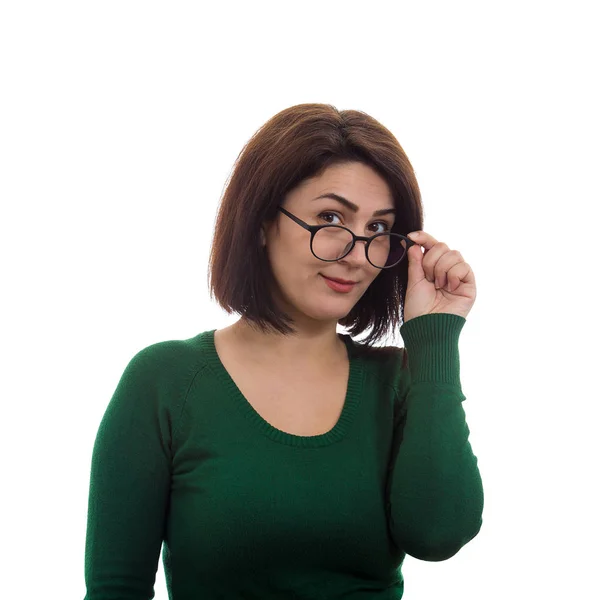 Mulher fixando óculos — Fotografia de Stock
