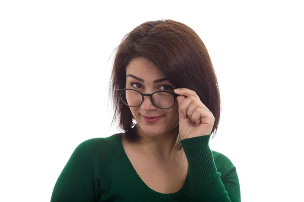 Mulher óculos corretos — Fotografia de Stock