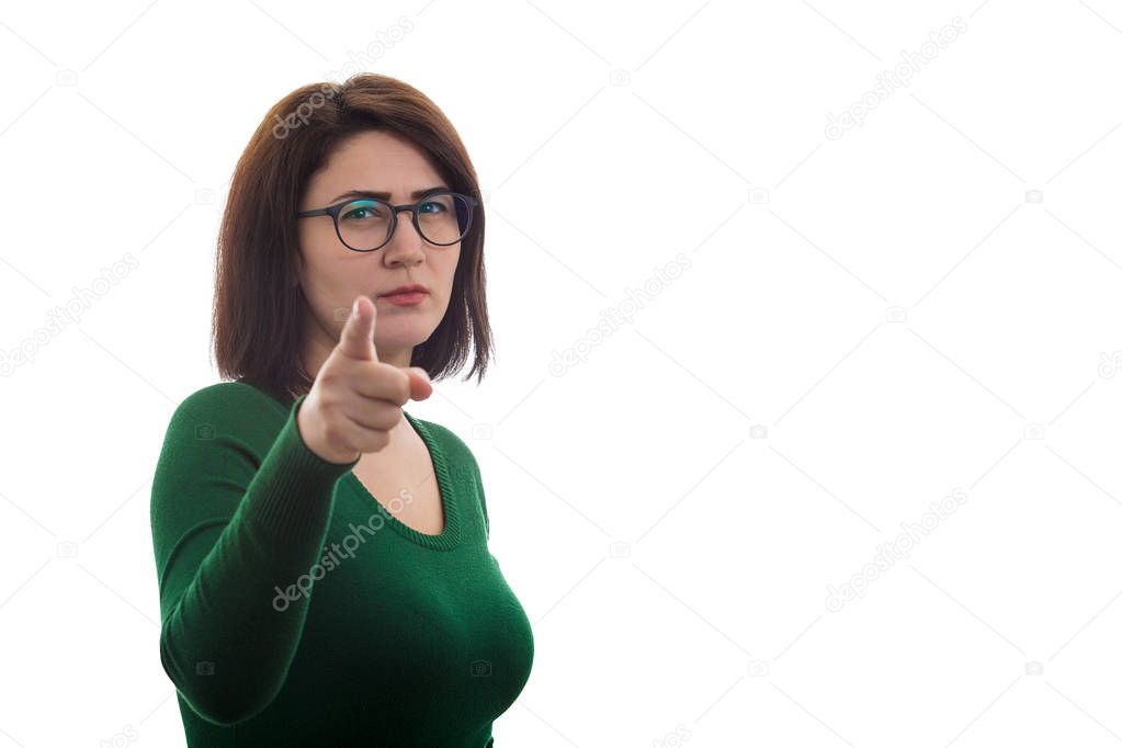 angry woman pointing to you