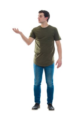 tam uzunlukta adam elinde tutan