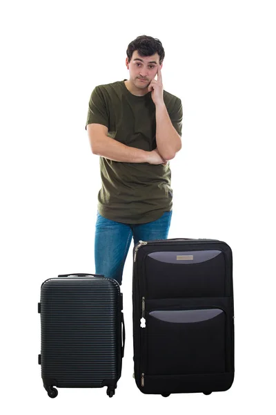 Pozorný turista poblíž zavazadla — Stock fotografie