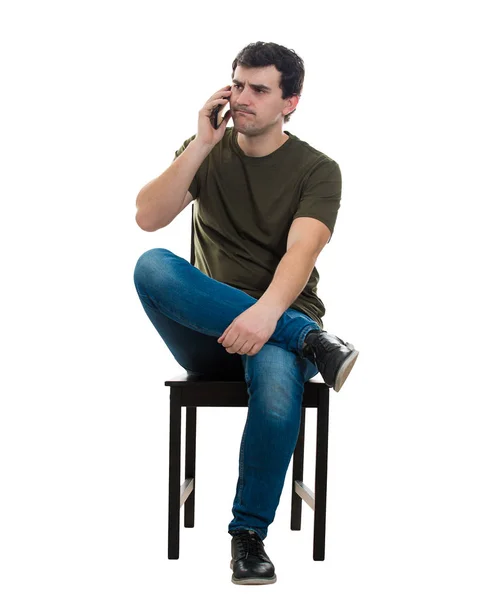 Frustrovaný člověk telefon mluví — Stock fotografie