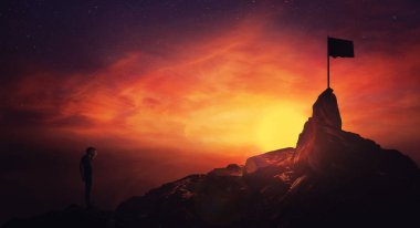 Kendini aşmak kavramı, adam hedeflere ulaşan