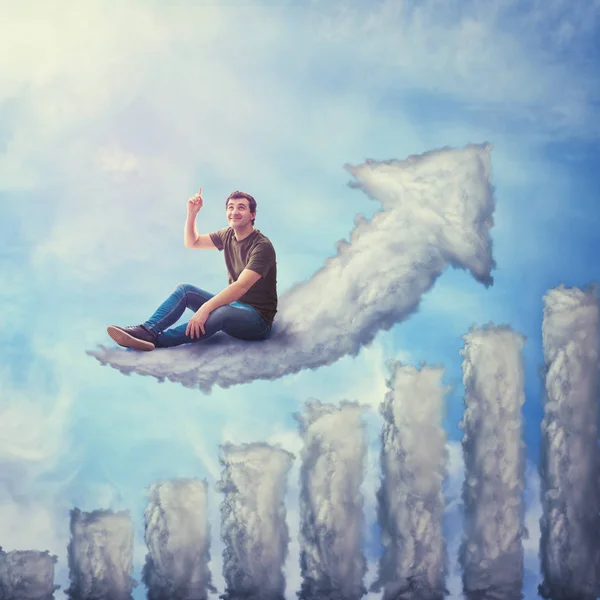 Conceito de fantasia como um cara animado sentado em uma nuvem em forma de — Fotografia de Stock