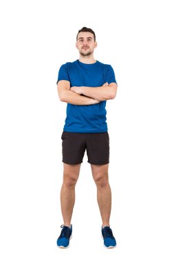 Güçlü adam profesyonel atlet tam uzunlukta portre ar tutar