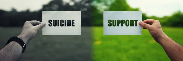 Psychologie van menselijke zelfmoord en therapie oplossing voor ondersteuning. Tw — Stockfoto