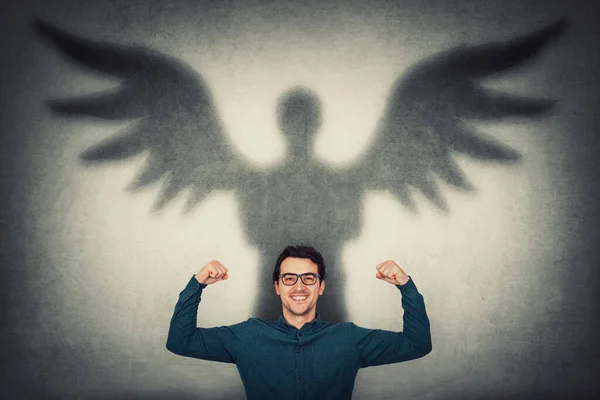 Confident Businessman Flexing Muscles Imagine Superpower Guy Shows His Strength — Stock Photo, Image