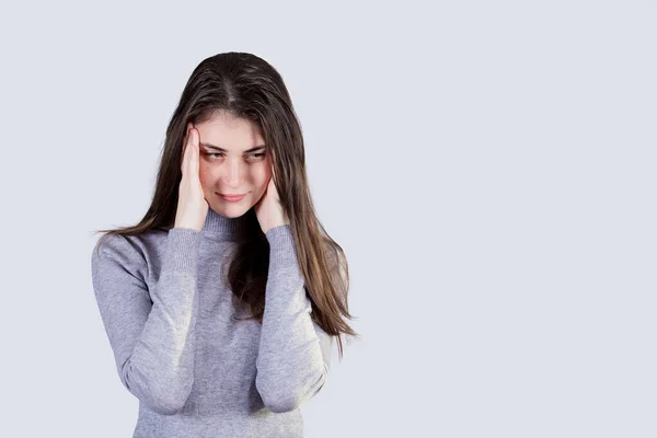 Menina Desesperada Segurando Mão Cabeça Tendo Ansiedade Sentimento Depressão Angústia — Fotografia de Stock