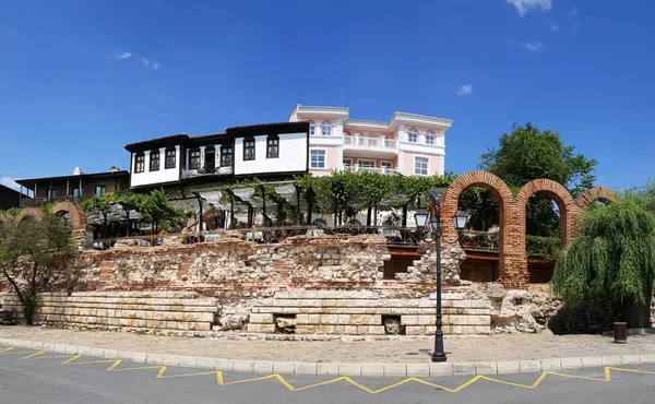 View Street Old House Ruins Nessebar — Stock Photo, Image