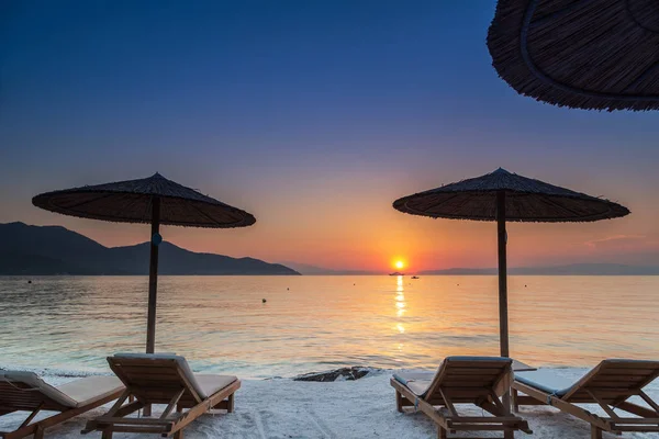 Puesta Sol Playa Isla Tasos Grecia —  Fotos de Stock