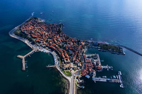 Luchtfoto Van Drone Naar Nessebar Stad — Stockfoto