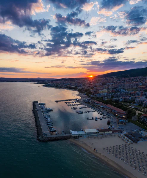 Vista Aérea Balneario Sveti Vlas Atardecer —  Fotos de Stock