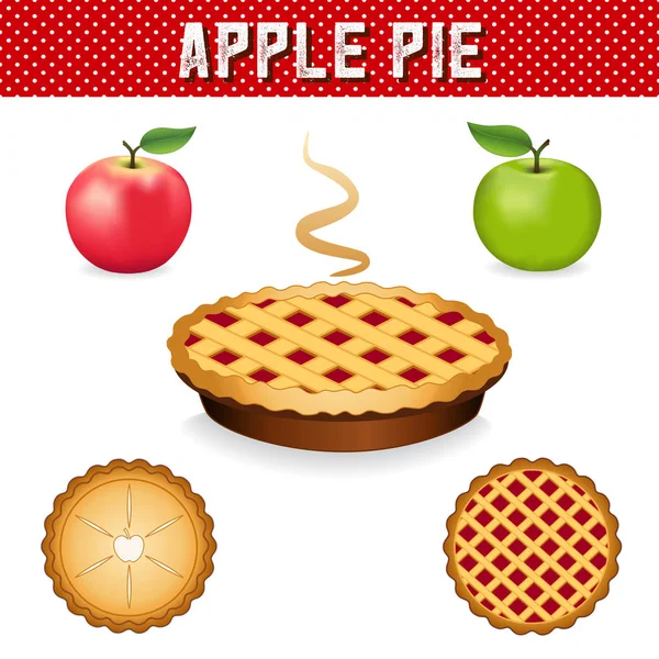 Apple Pie Zöld Granny Smith Rózsaszín Apple Gyümölcsök Három Nézet — Stock Vector