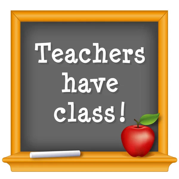 教師はクラスを持っています 教師のための赤いリンゴ チョーク 重要なメッセージと木枠の黒板 教師の日 国民の祝日 5月の最初の完全な週の火曜日を祝う — ストックベクタ