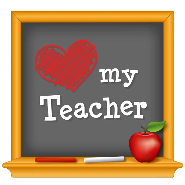 爱我的老师 红心在木框黑板上 大红苹果为老师 庆祝教师节 5月第一个完整周星期二的国庆节 — 图库矢量图片