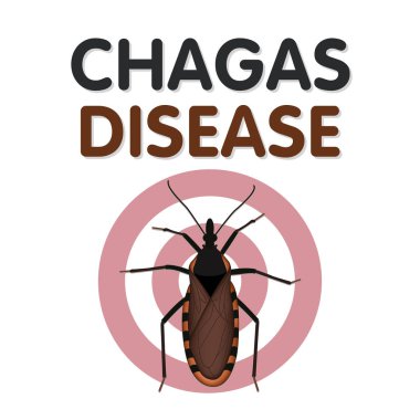 Chagas Hastalığı, parazit Trypanosoma cruzi tarafından taşınan bu ısırık ve kurbanların yüz kan emmek böcek tarafından taşınan, böcekler siyah kahverengi, bazı kırmızı, sarı, tan işaretleri var.