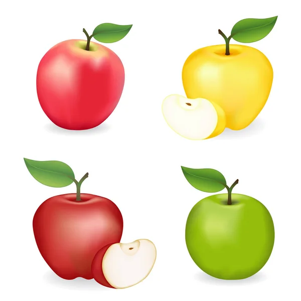 Μήλα Ροζ Γιαγιά Smith Κόκκινα Και Χρυσά Νόστιμα Ποικιλίες Φρέσκο — Διανυσματικό Αρχείο