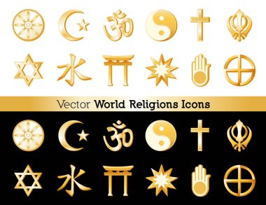 Religions Icons of the World, Black and White Backgrounds clipart