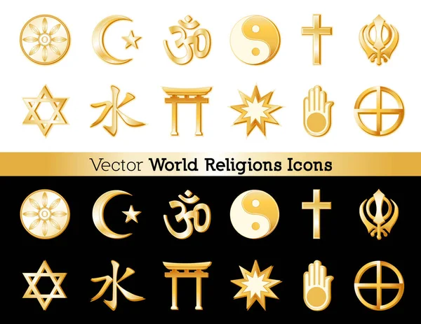 Náboženství Ikony světa, černé a bílé pozadí — Stockový vektor