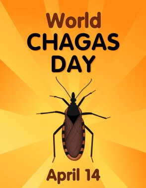 Chagas Günü, her yıl 14 Nisan 'da, kurbanlarının suratından kan emen öpüşen böceklerin taşıdığı Trypanosoma cruzi parazitinin yol açtığı Chagas hastalığına karşı halkın bilincini artırmak için kutlanır. Altın ışın arkaplanı.