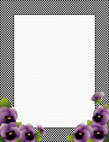 Karierter Rahmen Lavendelviolette Stiefmütterchen Blumen Gepunkteter Hintergrund Kopierraum Für Poster — Stockvektor