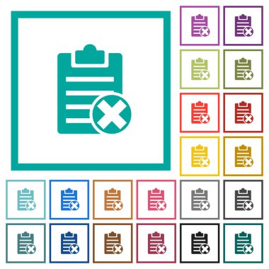 Not iptal düz renk simgeleri beyaz arka plan üzerinde çeyreği çerçeveli