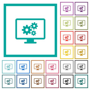 Ekran ayarlarını çeyreği kare beyaz arka plan üzerinde renkli simgelerle düz