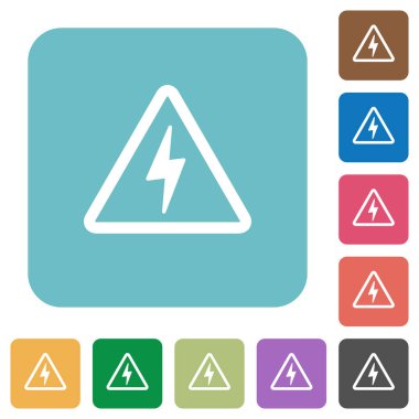 Tehlike elektrik tehlike beyaz düz simgeler renk üzerinde yuvarlak kare arka planlar