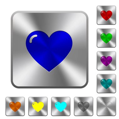 Kalp şekli Yuvarlatılmış kare parlak çelik düğmeler üzerinde oyulmuş simgeler