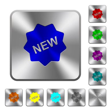 Yeni rozet simgeler yuvarlatılmış kare parlak çelik düğmeler üzerinde kazınmış.