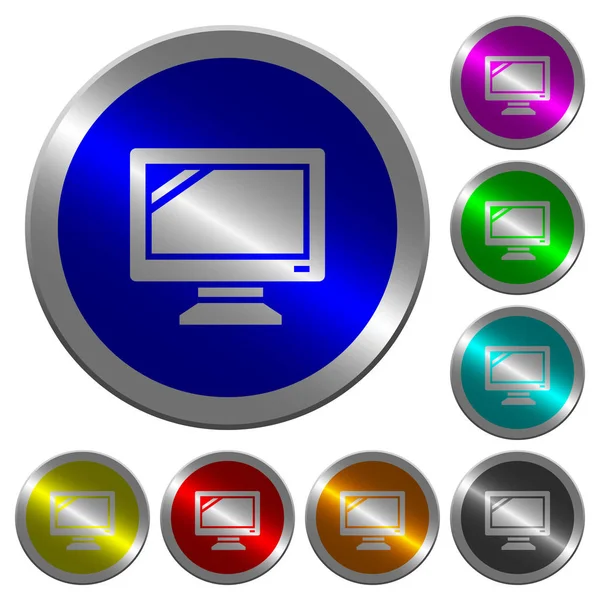 Monitore Ícones Botões Aço Coloridos Redondos Luminosos — Vetor de Stock