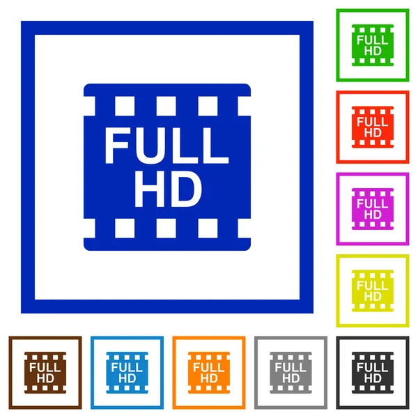 Format Film Full Icônes Plates Couleur Dans Des Cadres Carrés — Image vectorielle