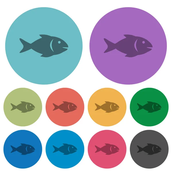 Peces Iconos Planos Más Oscuros Sobre Fondo Redondo Color — Vector de stock