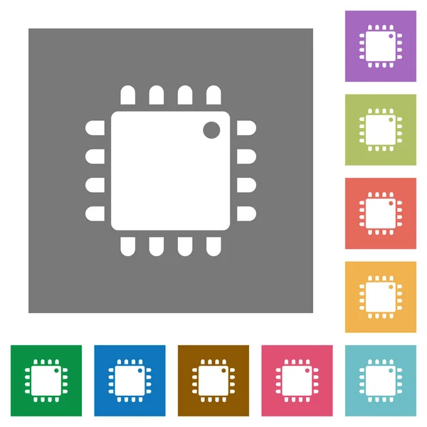 単純な色の正方形の背景にコンピューター プロセッサ フラット アイコン — ストックベクタ
