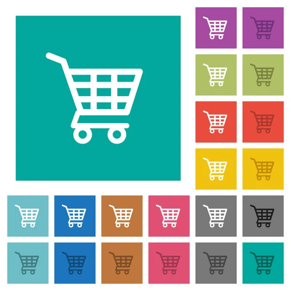 Shopping Cart Multi Gekleurde Plat Pictogrammen Effen Vierkante Achtergrond Witte — Stockvector