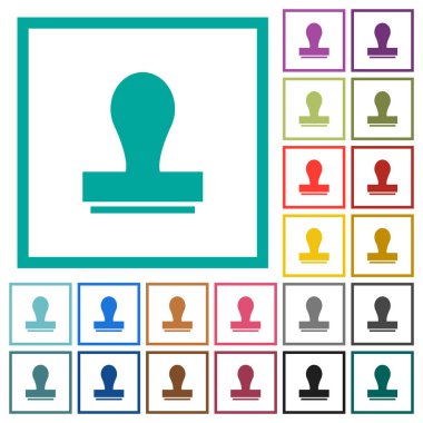 Düz renk simgeleri çeyreği çerçevelerle beyaz arka plan üzerinde pul.