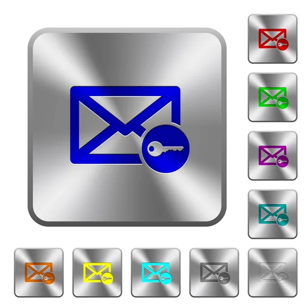 Iconos Grabados Por Correo Seguro Botones Cuadrados Redondeados Acero Brillante — Vector de stock