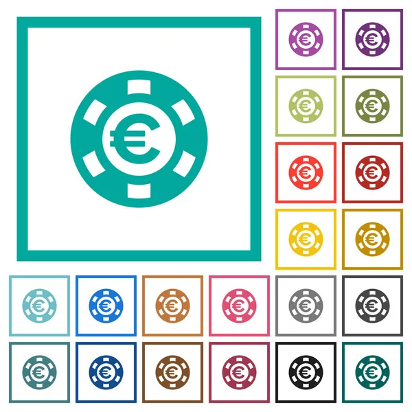 欧洲赌场芯片平板彩色图标与象限框架在白色背景下 — 图库矢量图片