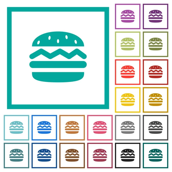 Icônes Couleur Plate Hamburger Simple Avec Cadres Quadrant Sur Fond — Image vectorielle